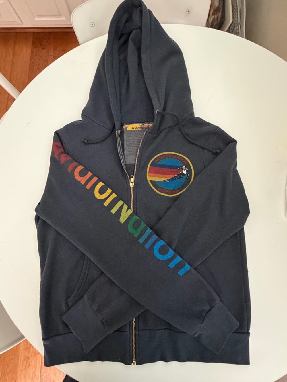 NEW w Tags Aviator Nation Navy Zip Hoodie with Rainbow Logo Size Med